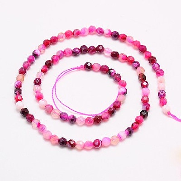 

PandaHall Natural Striped Agate/Banded Agate Beads Strands, Dyed, Faceted, Round, 4mm, Hole: 1mm, about 90pcs/strand, 14 inch Banded Agate..., Pink