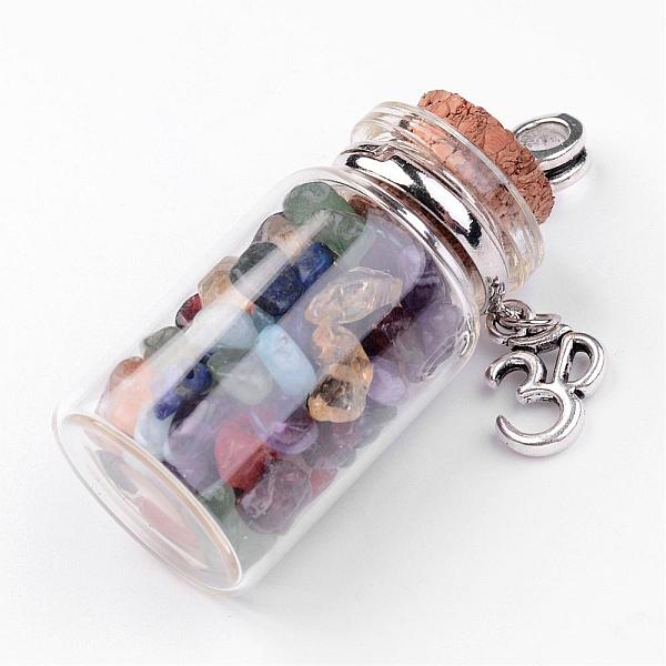

PandaHall Clear Glass Bottle Gemstone Big Pendants, with Tampions and Tibetan Style Om Symbol Findings, Mixed Color, 60x22mm, Hole: 5mm..., Multicolor