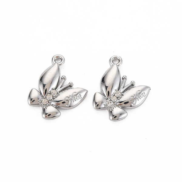 

PandaHall Rack Plating Alloy Pendants, with Crystal Rhinestone and Word Nice, Cadmium Free & Nickel Free & Lead Free, Butterfly, Platinum...