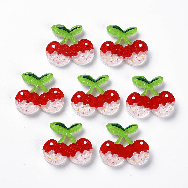 

PandaHall Cellulose Acetate(Resin) Decoden Cabochons, with Glitter Powder, Cherry, Red, 23x28x4mm Cellulose Acetate Fruit Red