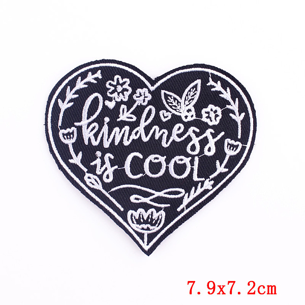 PandaHall Computerized Embroidery Cloth Iron on/Sew on Patches, Costume Accessories, Heart with Word, Black, 72x79mm Cloth Word Black