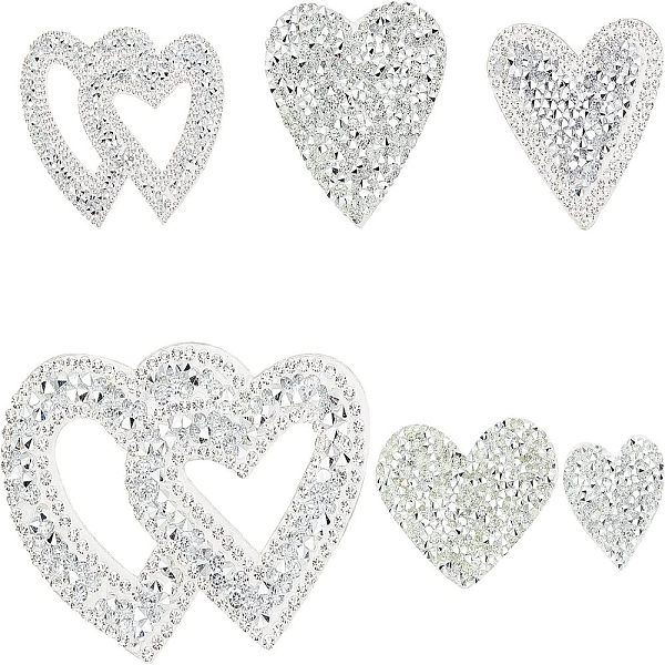 

PandaHall FINGERINSPIRE 6Pcs Heart Shape Rhinestone Patches Silver Heart Rhinestone Appliques Shinny Heart Shape Crystals Appliques With..., Clear