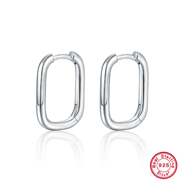 

PandaHall Rectangle Rhodium Plated 925 Sterling Silver Hoop Earrings, with 925 Stamp, Platinum, 15x12mm Sterling Silver Rectangle