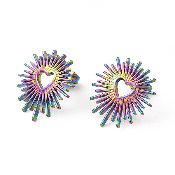 

PandaHall Ion Plating(IP) 304 Stainless Steel Hollow Out Heart Stud Earrings for Women, Rainbow Color, 19.5x17.5mm, Pin: 1mm 304 Stainless...