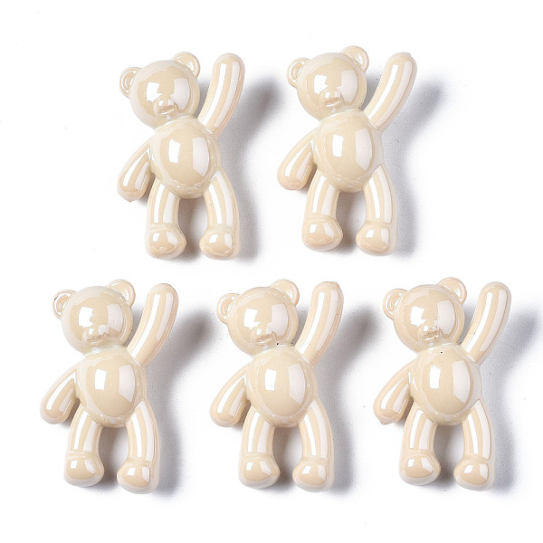 PandaHall Opaque Acrylic Pendants, Pearl Luster Plated, Bear, PapayaWhip, 36x22x13.5mm, Hole: 2.5mm Acrylic Bear Orange