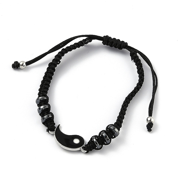 

PandaHall Adjustable Nylon Cord Braided Bead Bracelet, with Alloy Enamel Gossip/Yin Yang Links and Synthetic Hematite Spacer Beads, Black...