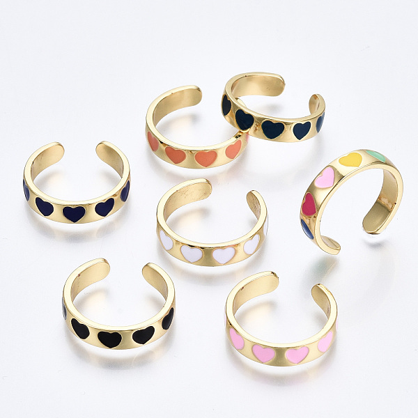 

PandaHall Brass Enamel Cuff Rings, Open Rings, Cadmium Free & Nickel Free & Lead Free, Heart, Golden, Mixed Color, US Size 6 3/4(17.1mm)..., Multicolor