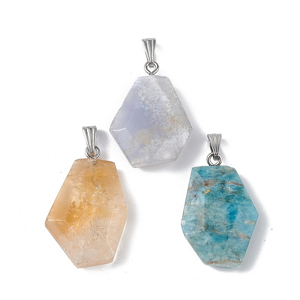 

PandaHall Natural Mixed Stone Pendants, Faceted Polygon Charms, with Stainless Steel Color Plated 201 Stainless Steel Snap on Bails...