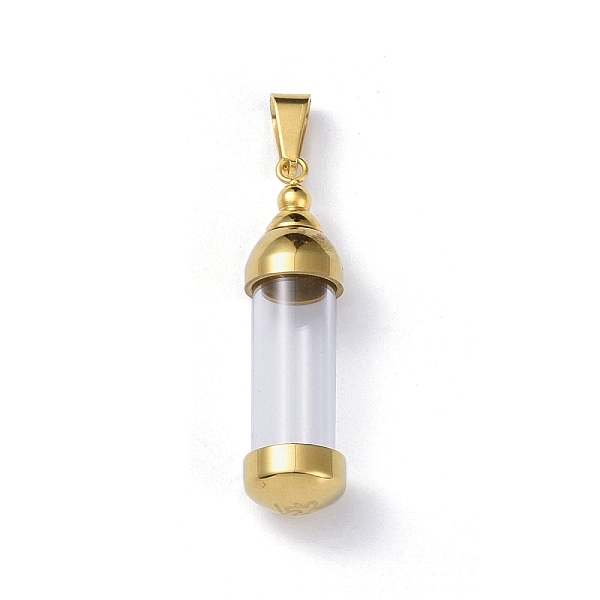 

PandaHall 304 Stainless Steel Big Pendants, with Glass, Bottle, Golden, 44.7x11.5mm, Hole: 9x4mm Stainless Steel+Glass Bottle