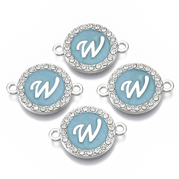 

PandaHall Alloy Enamel Links Connectors, with Crystal Rhinestones, Flat Round with Letter, Silver Color Plated, Letter.W, 22x16x2mm, Hole..., Blue