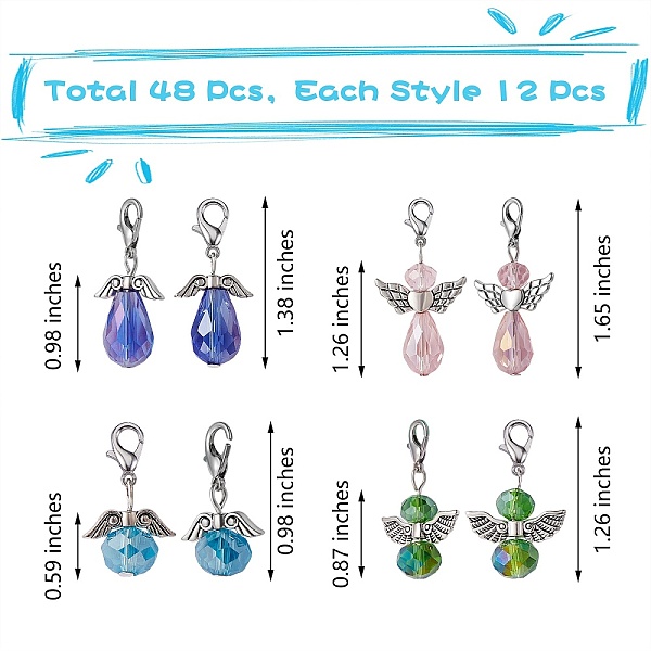 

PandaHall Angel Glass Beads Pendant Decoration, with Iron Flat Head Pins, Alloy Beads and Zinc Alloy Lobster Claw Clasp, Mixed Color, 42mm..., Multicolor