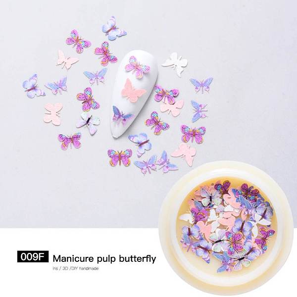 

PandaHall Paper Cabochons, Nail Art Decorations, Lifelike Butterfly, Medium Orchid, 4~8x5~10x0.1mm, about 50pcs/box Paper Butterfly Purple