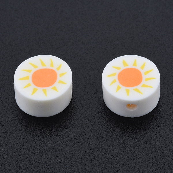 

PandaHall Handmade Polymer Clay Beads, Flat Round, Sun Pattern, 9~9.5x4.5~5mm, Hole: 1.6mm Polymer Clay Sun
