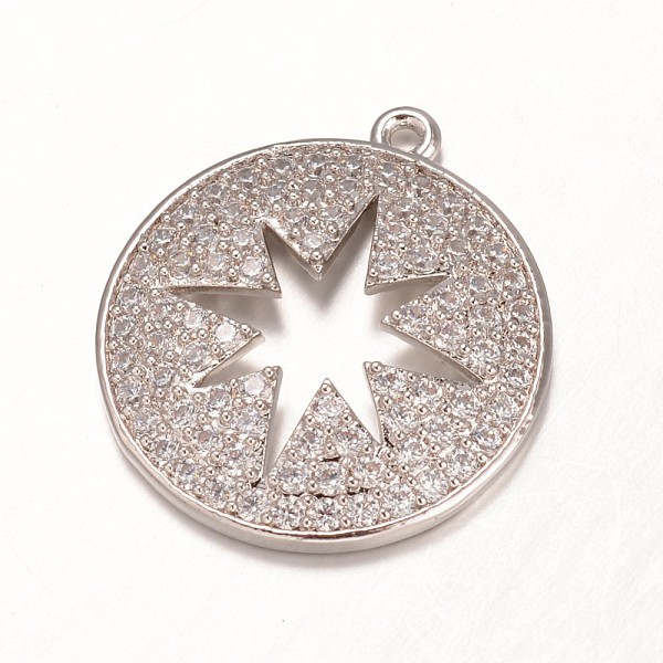 

PandaHall Brass Micro Pave Cubic Zirconia Pendants, Flat Round with Star, Platinum, 23x21x3mm, Hole: 1.5mm Brass+Cubic Zirconia Flat Round..., Clear