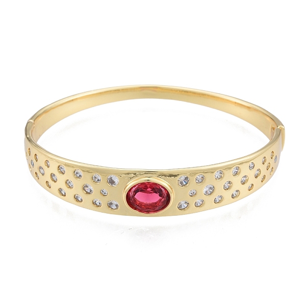 

PandaHall Cubic Zirconia Oval Hinged Bangle, Real 18K Gold Plated Brass Jewelry for Women, Cerise, Inner Diameter: 2-1/8x2-3/8 inch(5.3x6cm)..., Red