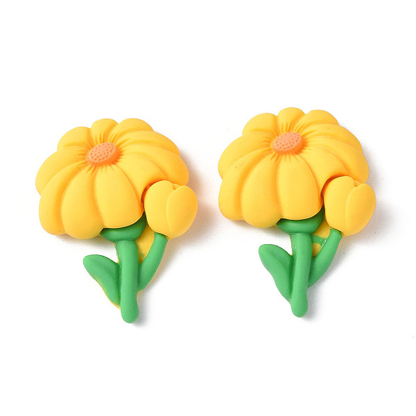 

PandaHall Opaque Resin Cabochons, Flower Pattern, 31x23.5x8.5mm Resin Flower Yellow