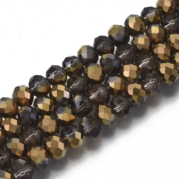 

PandaHall Electroplate Transparent Glass Beads Strands, Half Copper Plated, Faceted, Rondelle, Pink, 6x5mm, Hole: 1mm, about 92~94pcs/strand...