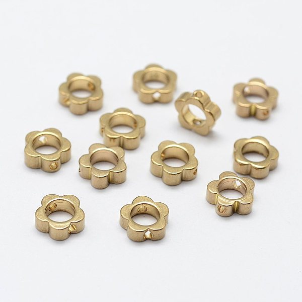 

PandaHall Brass Bead Frame, Flower, Nickel Free, Real 18K Gold Plated, 7.5x3mm, Hole: 1mm Brass Flower