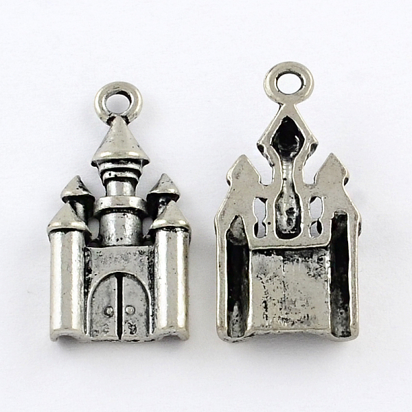 

PandaHall Tibetan Style Zinc Alloy Pendants, Lead Free & Cadmium Free, Castle, Antique Silver, 28x14x5mm, Hole: 2mm, about 142pcs/500g Alloy...