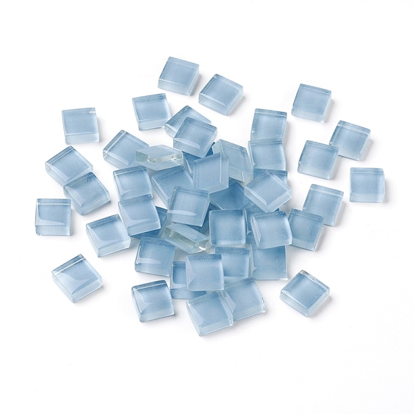 PandaHall Mosaic Glass Tiles, Stained Square Pieces, for Home Decoration or DIY Crafts, Light Blue, 9.5x9.5x4~4.5mm, about 300pcs/bag Glass...