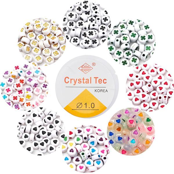 PandaHall DIY Jewelry Making Kits, Including Flat Round Opaque & Luminous Acrylic Beads, Elastic Thread, Mixed Color, Beads: 400pcs/set...