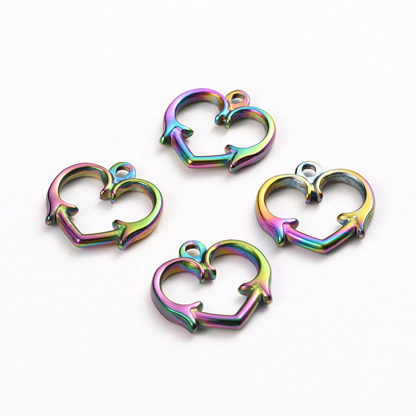PandaHall Ion Plating(IP) 304 Stainless Steel Toggle Clasps Parts, Heart, Rainbow Color, 15x15.5x2mm, Hole: 1.6mm 304 Stainless Steel Heart