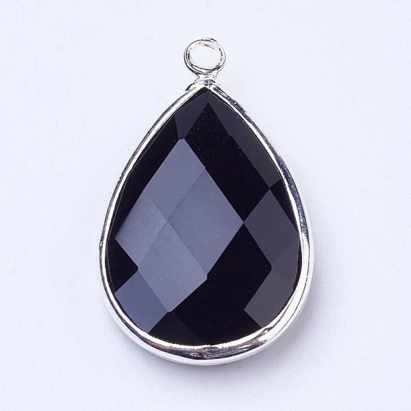 

PandaHall Silver Color Plated Brass Glass Teardrop Pendants, Faceted, Black, 18x10x5mm, Hole: 2mm Brass+Glass Teardrop Black