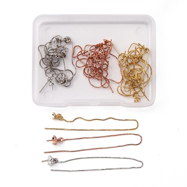 

PandaHall 3 Styles Brass Stud Earring Findings, Ear Thread, with Box Chains and Bead Cap Pendant Bails, Mixed Color, 9 pairs/box Brass...