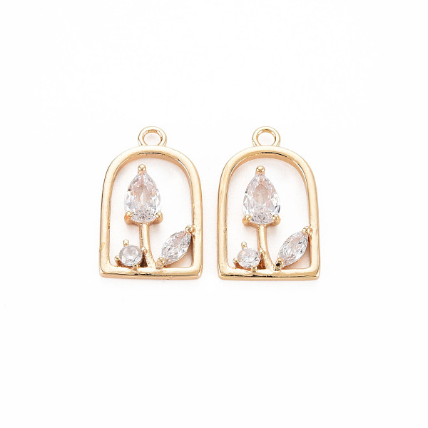 

PandaHall Brass Micro Pave Cubic Zirconia Pendants, Real 18K Gold Plated, Nickel Free, Arch with Flower, Clear, 18x11x3mm, Hole: 1.6mm...