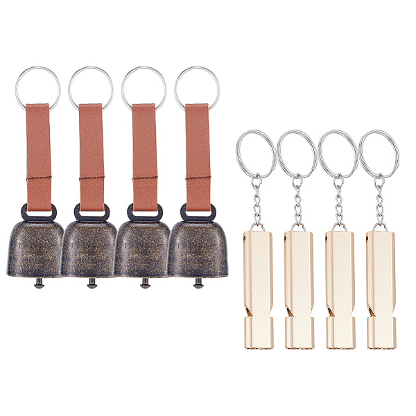 

PandaHall CHGCRAFT 4Pcs Iron Dog Bell Keychains, 4Pcs Aluminum Alloy Double Frequency Whistles, with Keychain, for Coaches, Referees...