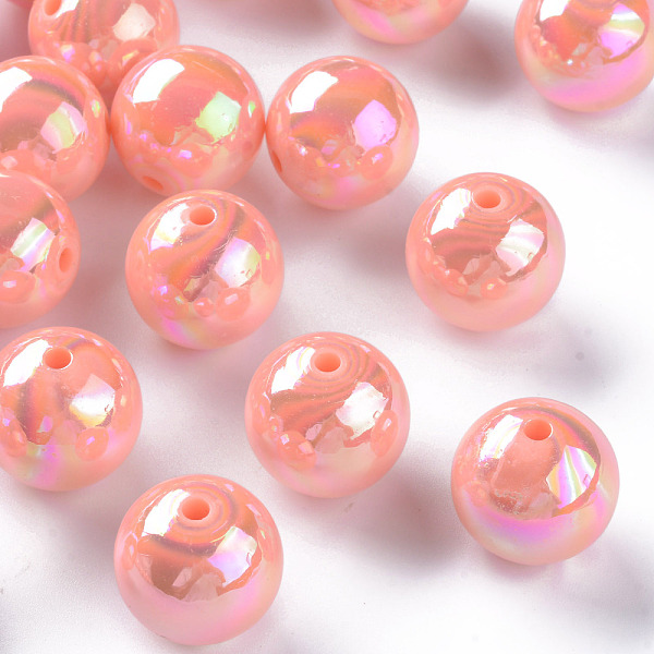 

PandaHall Opaque Acrylic Beads, AB Color Plated, Round, Dark Salmon, 20x19mm, Hole: 2~3mm, about 111pcs/500g Acrylic Round