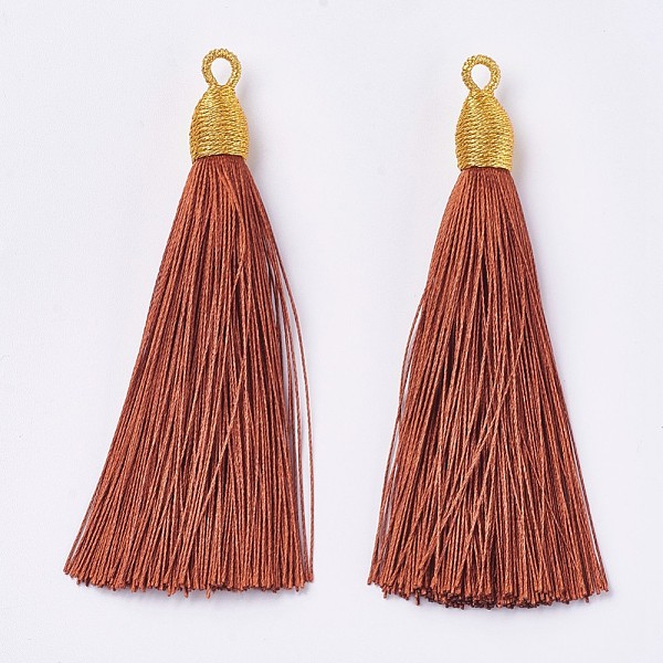 

PandaHall Polyester Tassel Big Pendants Decoration, Sienna, 85~90x9~10mm, Hole: 3mm Polyester Brown