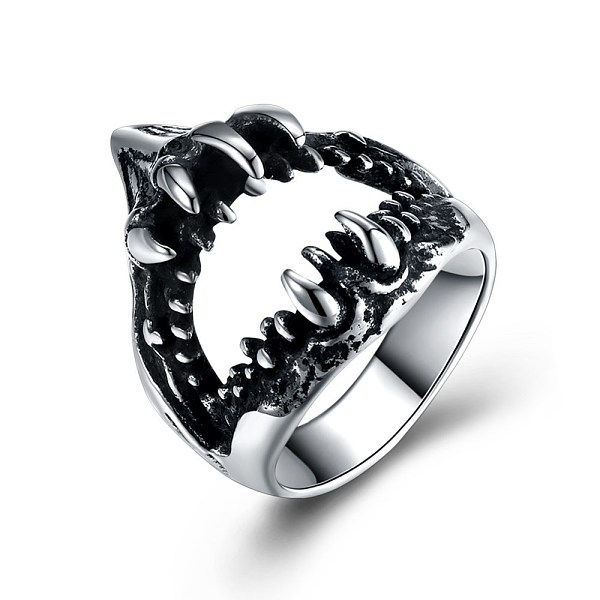 

PandaHall Men's Stainless Steel Finger Rings, Wide Band Ring, Shark Mouth Shaped, Size 12, Antique Silver, 21.4mm Stainless Steel
