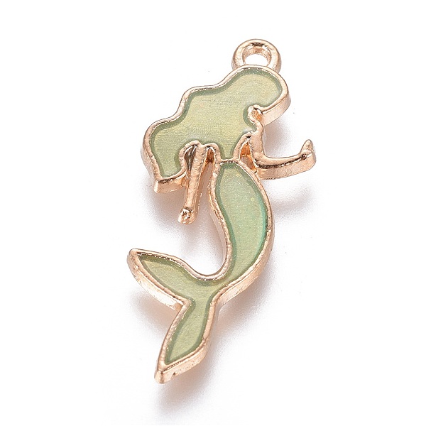

PandaHall Alloy Pendants, with Enamel, Mermaid, Light Gold, Yellow Green, 29x13x2mm, Hole: 1.4mm Alloy+Enamel Fish Green