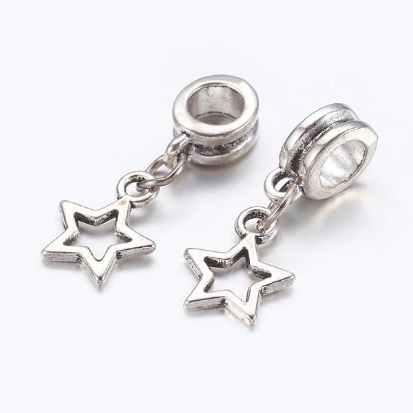 PandaHall Alloy European Dangle Beads, Star, Antique Silver, 23mm, Hole: 5mm Alloy Star