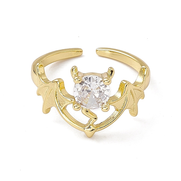 

PandaHall Clear Cubic Zirconia Bat Open Cuff Ring, Rack Plating Brass Jewelry for Women, Cadmium Free & Nickel Free & Lead Free, Real 18K...