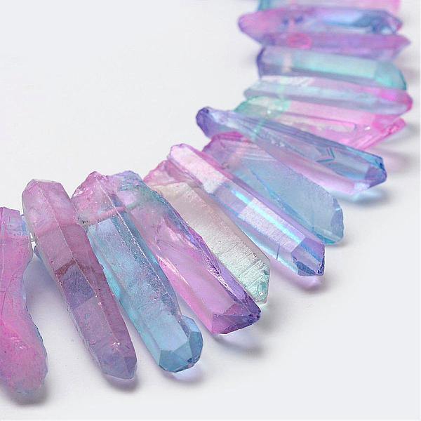 

PandaHall Electroplate Natural Quartz Crystal Beads Strands, Dyed, Faceted, Nuggets, Violet, 23~47x8.5~9.5x8~10mm, Hole: 2mm, 15.7 inch..., Purple