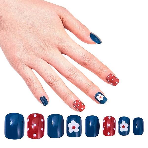 

PandaHall Nail Art Sets, with 24pcs Plastic Nail Tips, 24pcs Double Side Jelly Nail Glue , Colorful, 14.5~23x7~14mm, about 24pcs/set Plastic