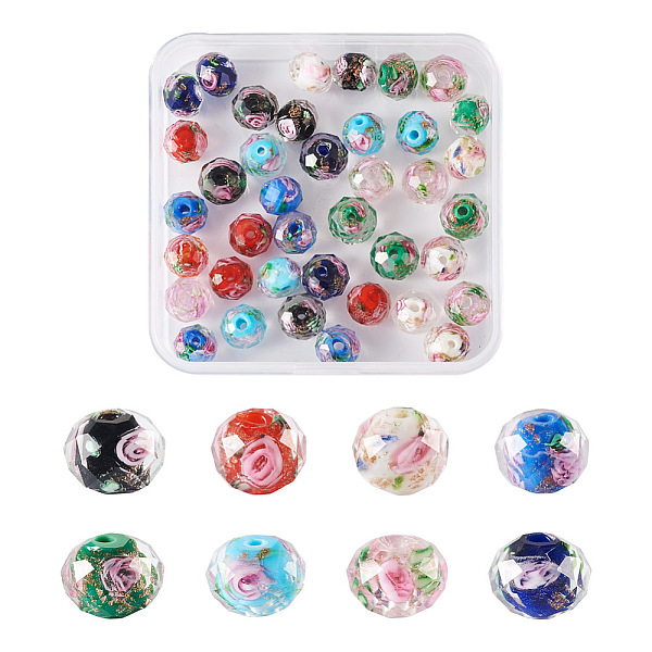 

PandaHall Yilisi 40Pcs 8 Colors Handmade Gold Sand Lampwork Beads Strands, Inner Flower, Faceted Rondelle, Mixed Color, 9~10x7~8mm, Hole..., Multicolor