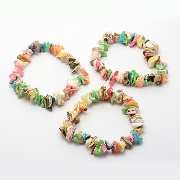 

PandaHall Dyed Natural Spiral Shell Stretch Bracelets, Colorful, 55mm Shell
