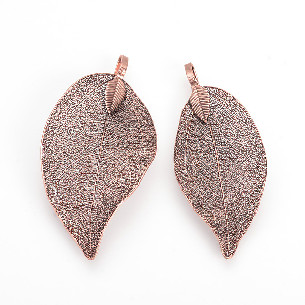 

PandaHall Electroplated Natural Leaf Big Pendants, with Iron Findings, Copper Plated, 50~80x20~35x1mm, Hole: 3x6mm Iron Leaf