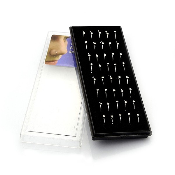 

PandaHall 40Pcs 316L Surgical Stainless Steel Rhinestone Hoop Nose Rings, Nose Piercing Jewelry, Stainless Steel Color, Clear, 9mm, Inner...