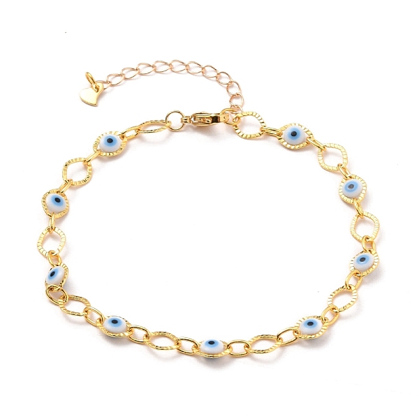 

PandaHall Brass Horse Eye Link Chains Anklets, with Evil Eye Plastic Beads and 304 Stainless Steel Lobster Claw Clasps, Golden, 9 inch...