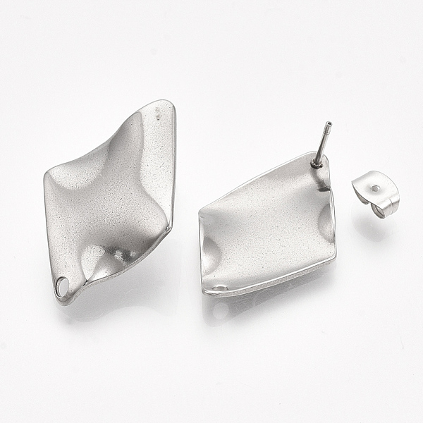 

PandaHall 304 Stainless Steel Stud Earring Findings, with Ear Nuts/Earring Backs, Rhombus, Stainless Steel Color, 28x18mm, Hole: 1.8mm, Side...