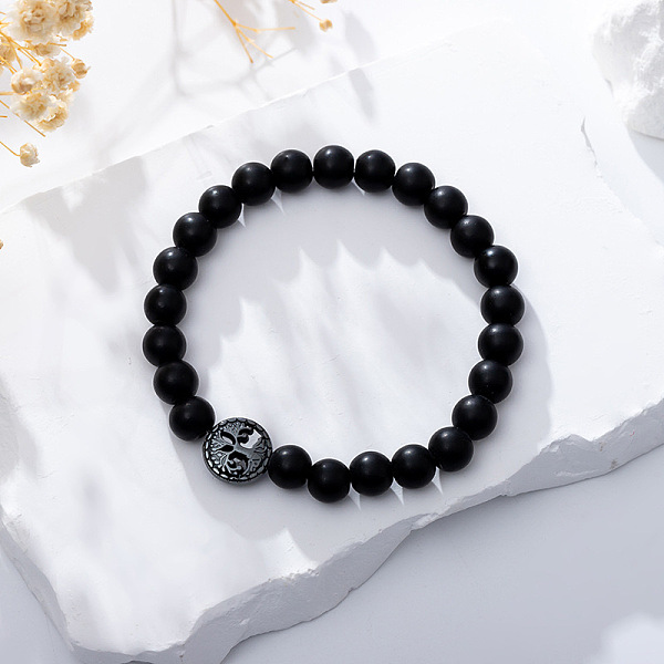 Pulsera Elástica De Piedra Sintética Negra Con árbol De La Vida