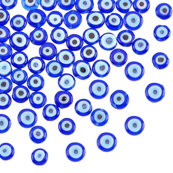 

PandaHall About 130 Pcs Glass Evil Eye Beads, 6mm Blue Handmade Lampwork Beads Flat Round Evil Eye Charms Turkish Evil Eye Spacer Beads for...