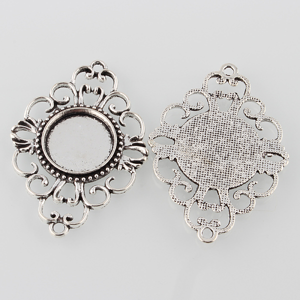 

PandaHall Antique Silver Tibetan Style Alloy Filigree Rhombus Cabochon Connector Settings, Cadmium Free & Lead Free, Tray: 17mm, 53x37x3mm...