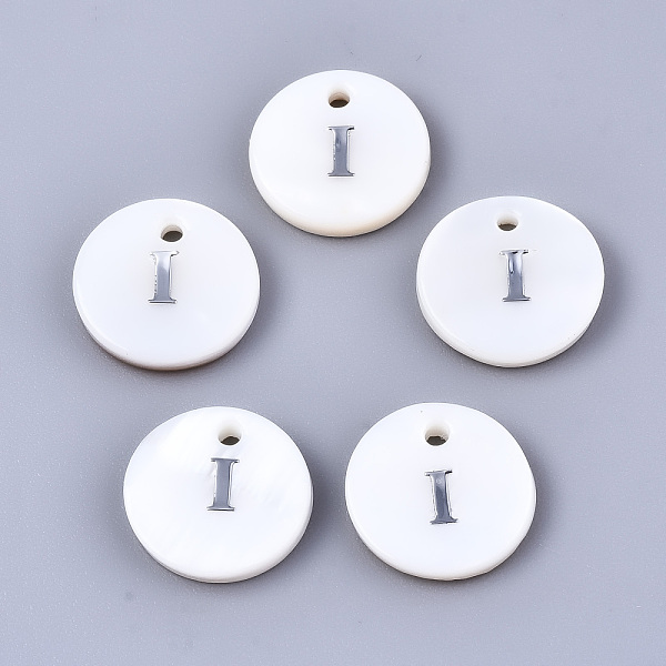 

PandaHall Natural Freshwater Shell Pendants, with Platinum Plated Iron Etched Metal Embellishments, Flat Round with Initial Letter, White...
