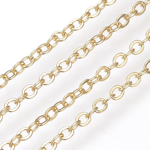 

PandaHall Brass Cable Chains, Soldered, with Spool, Flat Oval, Nickel Free, Real 18K Gold Plated, 3x2.3x0.4x0.6mm, about 98.42 Feet...