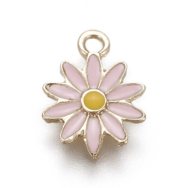 

PandaHall Alloy Enamel Charms, Chrysanthemum, Light Gold, Pearl Pink, 13x9x1mm, Hole: 1.4mm Alloy+Enamel Flower